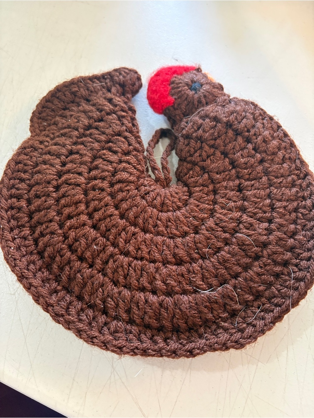 Handmade Brown Crochet Turkey rooster pot holder with a wall hanger